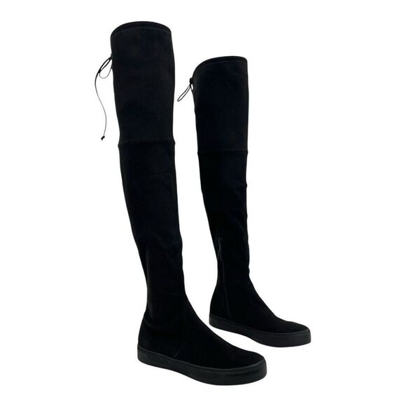 Stuart Weitzman Size 5 Playtime OTK Over The Knee Boots Black Suede Minimalist - Picture 1 of 8